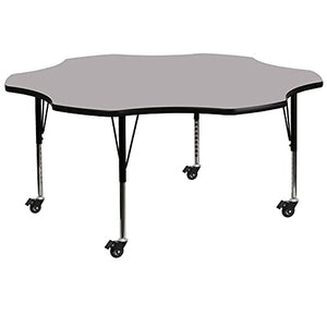 Flash Furniture Mobile 60'' Flower Grey Thermal Laminate Activity Table - Height Adjustable Short Legs