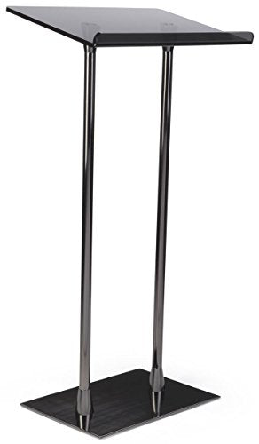 Displays2go Simple Steel Lecterns, Black Poles, Acrylic Top - Frosted Gray (LECTBLK2PL)