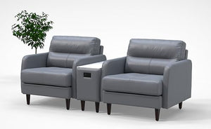 BREAKtime 2 Person Waiting Reception Lounge Chairs Set with Charging Tables - Model 8125, 3pc, Graphite Gray Leather