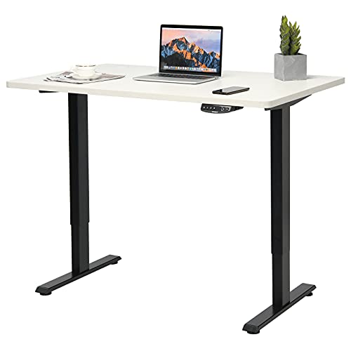 Tangkula Dual Motor Electric Standing Desk, Height Adjustable Stand Up Desk with Memory Controller & 2 Cable Holes, Motorized Sit Stand Desk Workstation w/Anti-Collision Design, Home Office Desk