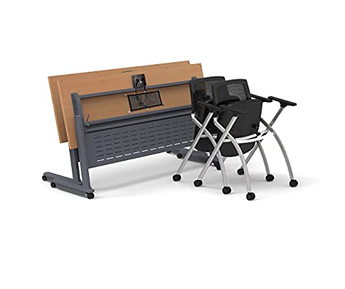 Team Tables 17 Person Folding Training Seminar Tables with Modesty Panel, Power+USB Outlet, and Industrial Caster Z-Base