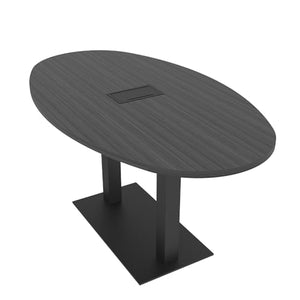 SKUTCHI DESIGNS INC. 6 Ft Oval Shaped Conference Table with Power and Data Module | Harmony Series | Matte Black Base | Asian Night