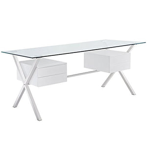 Modway Abeyance Contemporary Modern Glass-Top Office Desk in White