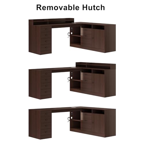 Melidee L Shape Desk - Executive Desk with Drawers, Cabinet Storage, Charging Station & USB Ports