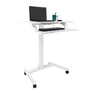 Mokylor Mobile Stand Up Desk, Height Adjustable Laptop Desk Home Office Workstation with Storage Tray, Muti-Purpose Rolling Presentation Cart Podium Lectern with Wheels