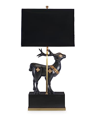 Maitland-Smith Faithful Fawn Sculpture Table Lamp - Black Stone Base with Gold Accent