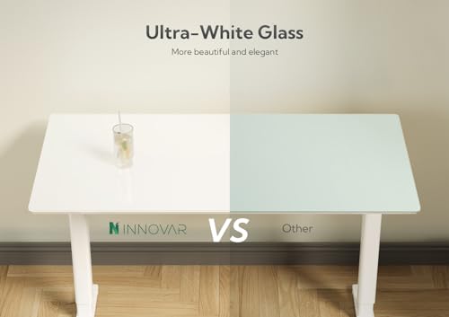 INNOVAR Glass Standing Desk with Drawers, 40×24 Inch Adjustable - Super White