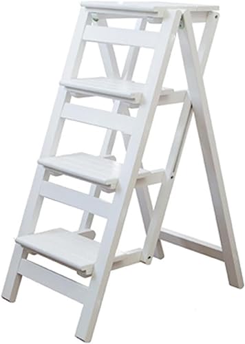 LUCEAE 4-Step Wooden Folding Step Stool - Portable & Sturdy Home Library Dining Chair