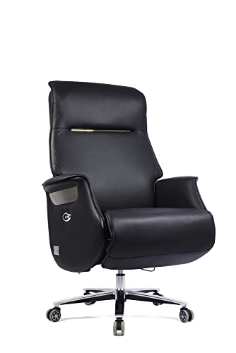 REDSIRIUS Leather High Back Reclining Office Chair with Foot Rest, Computer Gamer Swivel Desk - Ergonomic & Comfortable