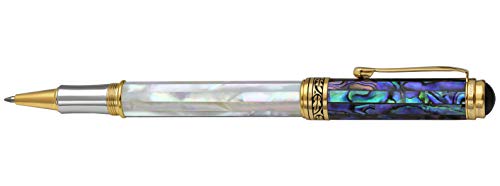 Xezo Maestro Handmade from Oceanic Origin White Mother of Pearl and Paua Sea Shell Serialized Fine Rollerball Pen. 18K Gold, Platinum Plated. No Two Alike