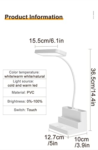 LED Table Lamp Desk Study Reading Light with Pen Holder - Rechargeable USB Night Light - OneColor 3 Levels