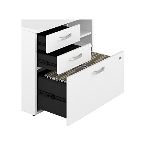 Bush Business Furniture Hybrid Office Storage Cabinet with Drawers and Shelves - White