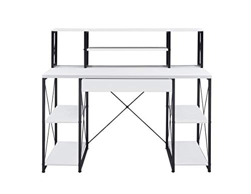 Desktop Computer Desk with Storage Shelves - 47'' Modern Office Computer Desk, Studying Writing Table Workstation for Home Office (White)