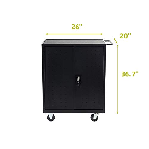 Pearington 32 Device Mobile Charging and Storage Cart for iPads, Chromebooks and Laptop Computers, Up to 13-inch Screen Size, Surge Protection, Front & Back Access Locking Cabinet