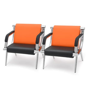Walmokid Waiting Room Chairs with Armrest, PU Leather - Orange & Black (Set of 2)
