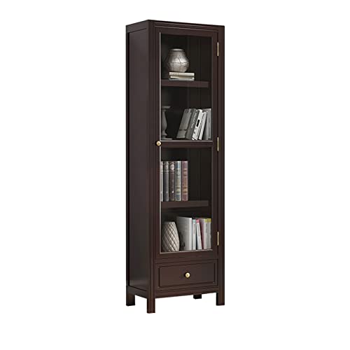 HARAY Glass Door Bookshelf Bookcase - Walnut Color, Small Size