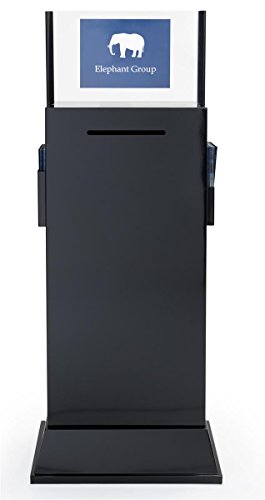 Steel Floor-Standing Ballot Box with Acrylic 17 by 11 Inch Sign Frame, Two Brochure Pockets - Black