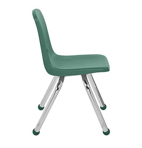 FDP 12" School Stack Chair, Stacking Student Seat with Chromed Steel Legs and Ball Glides; for in-Home Learning or Classroom - Green (6-Pack), 10359-GN