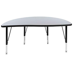 Flash Furniture 47.5" Half Circle Wave Collaborative Grey Thermal Laminate Activity Table - Height Adjustable Short Legs
