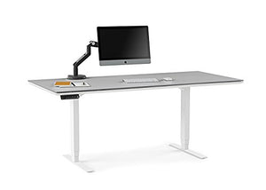 BDI 6452 SW/GRY Centro Lift Standing Desk (66” x 30” top), Satin White/Gray Glass