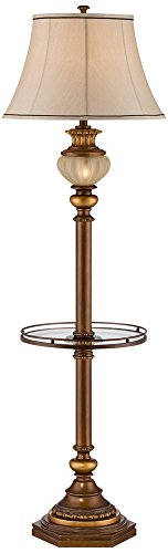 kathy ireland Rustic Vintage Floor Lamp with Nightlight Glass Tray 65" - Bronze Gold Metal - Pearl White Frosted Glass - Living Room Bedroom Home