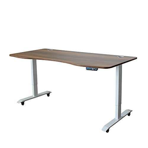 Caesar Hardware A-63C Ergonomic 63-in 3 Memory Buttons LED Electric Automatic Height Adjustable Sit to Stand Curved Work Office Desk with White Legs, Dark Walnut