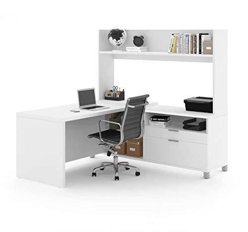 Bestar L-Desk with Open Hutch in White