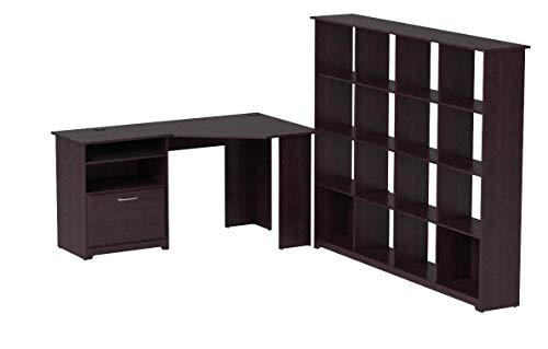 Bush Furniture Cabot Corner Desk and 16 Cube Bookcase in Espresso Oak
