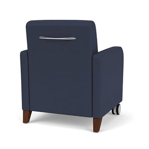 Lesro Siena 17.5" Polyurethane Lounge Reception Guest Chair in Blue/Walnut