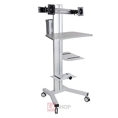 Dual Monitor Computer Printer PC Mobile Rolling Cart Workstation Gray