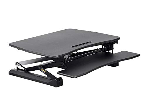 Monoprice Electric Height Adjustable Sit Stand Riser Table Top/Desk Converter - Black | 23.2 x 35.4 Inch Area, Single Monitor - Workstream Collection