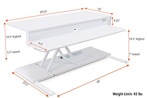 Flexpro Power 40 Inch Electric Standing Desk | 2 Level Electric Standing Desk Converter with Keyboard Shelf & Monitor Riser | Large Dual Level Sit to Stand Workstation Holds 2 Monitors (White/40)