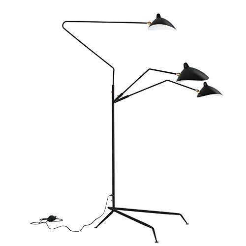 Scandinavian Style 3 Rotating Arms Carbonized Steel Black Mid Century Floor Lamp