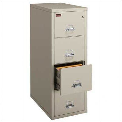 FireKing Fireproof 4-Drawer Vertical Letter File - Platinum Finish, Manipulation-Proof Comb. Lock