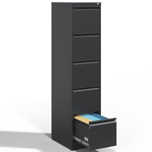 OPTYMIRA 5 Drawer Heavy Duty Large Lateral Filing Cabinet with Lock - Black