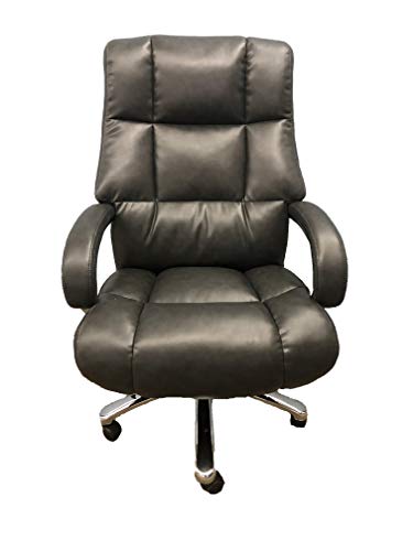 Big and Tall Comfort Executive Office Chair, Bonded Leather, Chrome arms with Extra Thick Padding. Heavy Duty Swivel and tilt, Supports up to 500 pounds Body Weight (Grey)