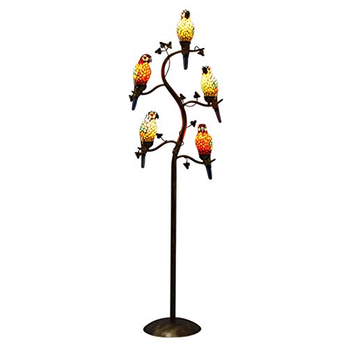 Makenier Vintage Tiffany Style Stained Glass 5-Light Parrot Tree Branch Bedroom Living Room Study Floor Lamp