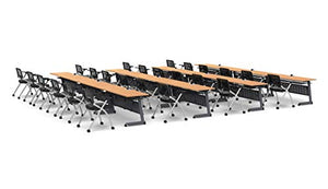 Team Tables 24 Person Training Meeting Seminar Classroom Model 5553 Folding Industrial Caster Z-Base with Modesty Panel, Shelf, Power+USB Outlet, and Seating - Beech Finish