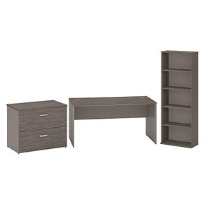 Bush Furniture Commerce 60W Office Desk with 2 Drawer Lateral File Cabinet and Bookcase