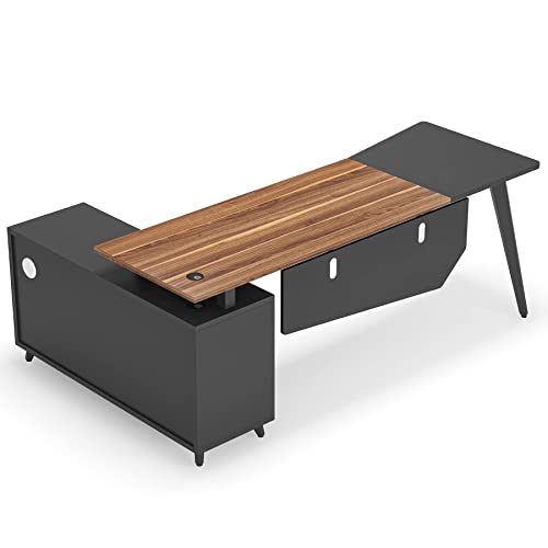 Tribesigns L-Shaped Executive Desk with File Cabinet, 78.74 Inch, Shelves - Rustic Brown