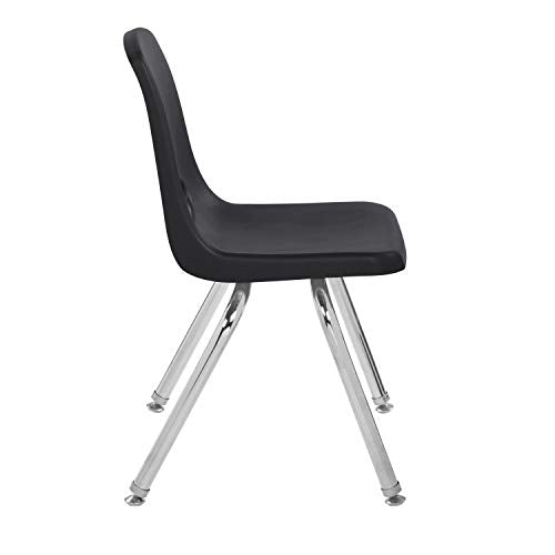 FDP 14" School Stack Chair, Stacking Student Seat with Chromed Steel Legs and Nylon Swivel Glides; for in-Home Learning or Classroom - Black (6-Pack), 10364-BK