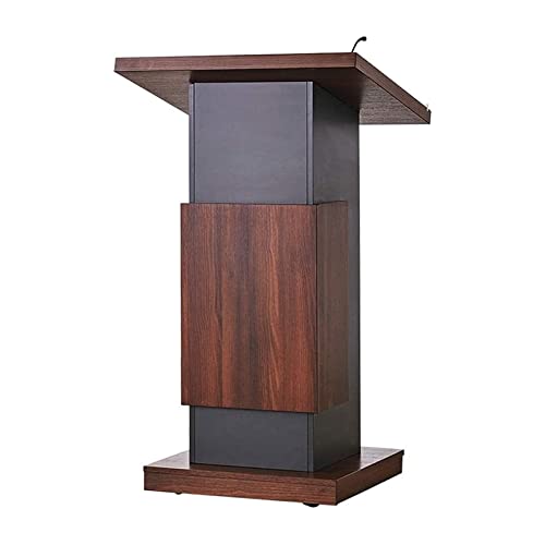 AZBROW Portable Podium with Locking Wheels, Wooden Conference Room Lecture Desk, 60 * 70 * 118 CM (Brown)