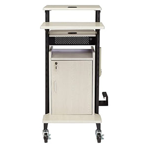 Oklahoma Sound Premium Plus Steel AV Presentation Cart with Storage Cabinet, Ivory/Black