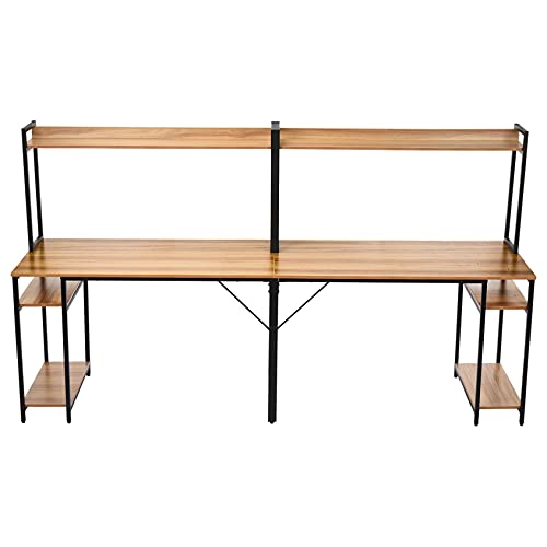 94.5 inches Computer Desk with Hutch, Extra Long Two Person Desk with Storage Shelves, Double Workstation Office Desk Table Study Writing Desk for Home Office (Brown)