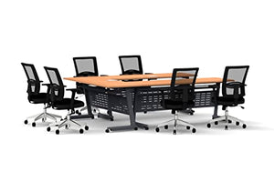 Team Tables Folding Training Seminar Classroom Tables Connect Model 2550 9pc Beech with Industrial Caster Z-Base, Modesty Panel, Shelf, Power + USB Outlet (Seating Included)