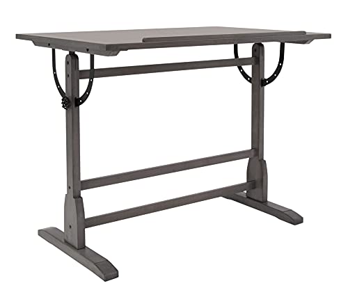 Offex Classic Design Vintage Solid Wood Drawing/Drafting Table with 42" x 30" Angle Adjustable Top and 24" Pencil Ledge - Slate Gray