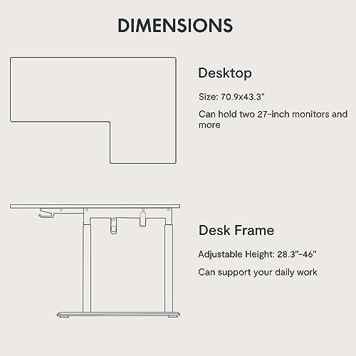 FLEXISPOT Dual Motor L-Shaped Standing Desk 71x43 White
