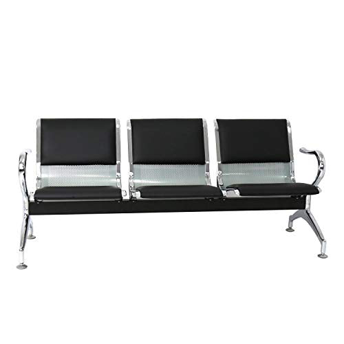 Peach Tree Reception Chairs Waiting Room Chair with Black Leather, Lobby Chairs for Reception Room, Office, Airport Reception Bench (5 Seat, Black)