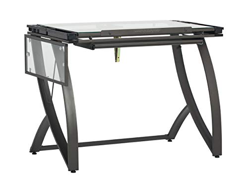 SD STUDIO DESIGNS Futura Luxe Drafting Craft Table, 35" Wide Angle Adjustable Top, Pewter Grey/Clear Glass