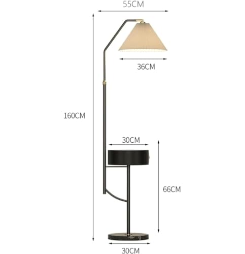 MAXEZE Dimmable Metal Floor Lamp with Drawer and Reading Lamp - Coffee Table Decor Lighting (Gold)